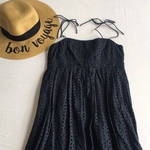 Knee length navy eyelet dress size 4